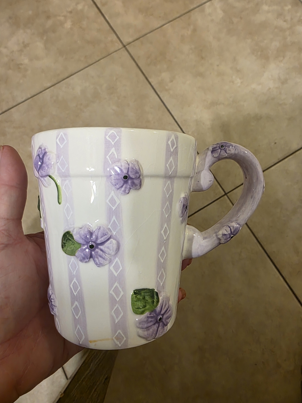 Hand-Painted Floral Ceramic Mug in Lavender and White By Lady Jayne Ltd